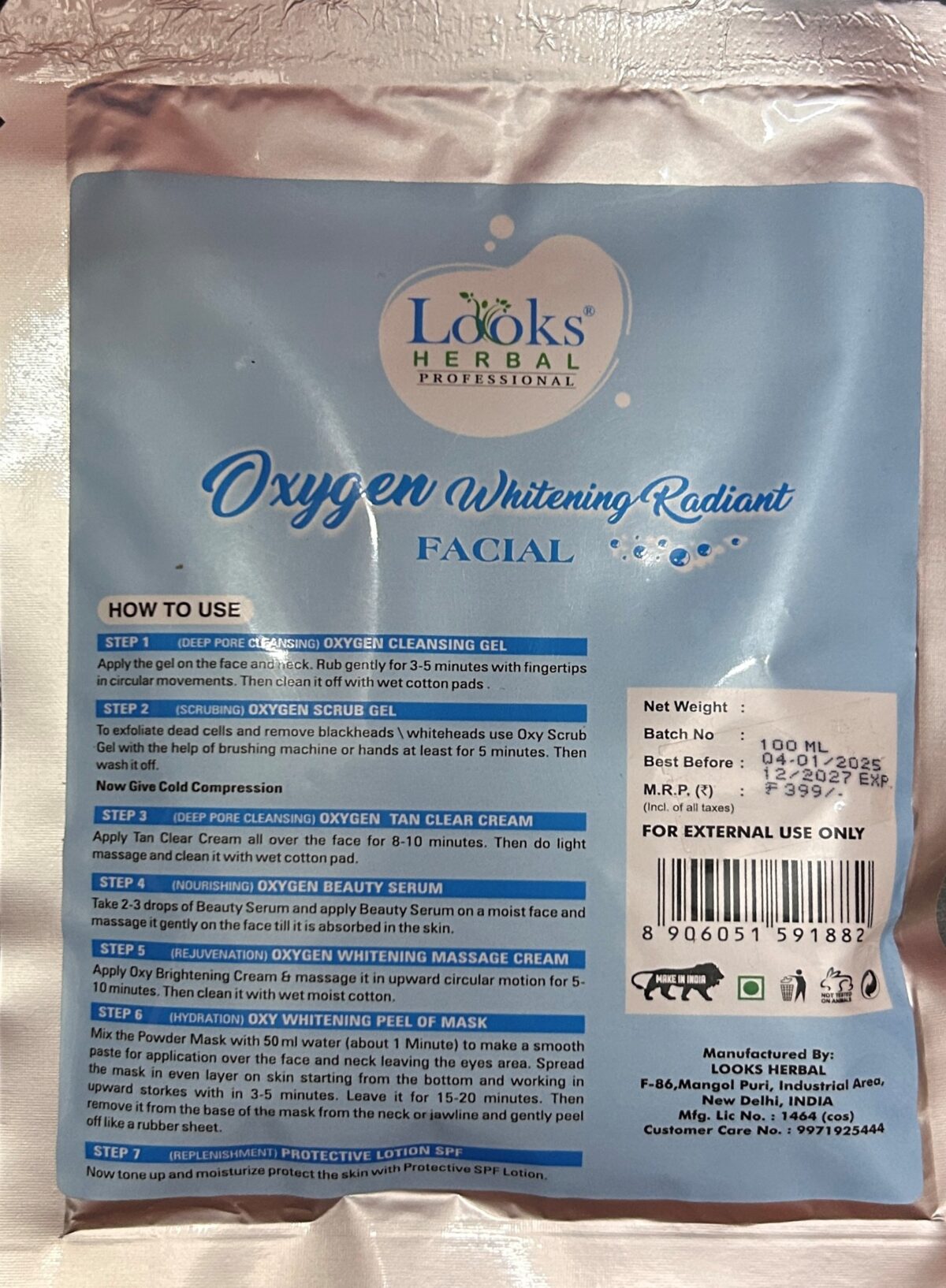 Looks Herbal Professional Oxygen Whitening Radiant Facial Kit – 7 Step Facial Kit (100ml) - Image 2