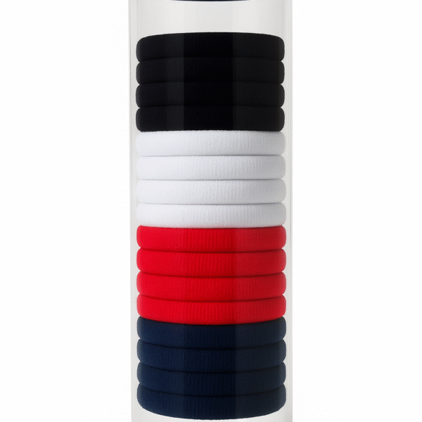 Cotton Hair Elastic Rubber Bands 20Pcs – Black, White, Red & Blue Shade-  5 Peace Each