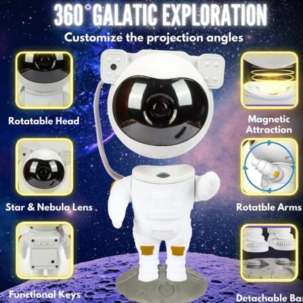 Astronaut Galaxy Projector Night Lamp | 360° Adjustable Head | Star & Nebula Light with Remote Control (22.5 cm, White)