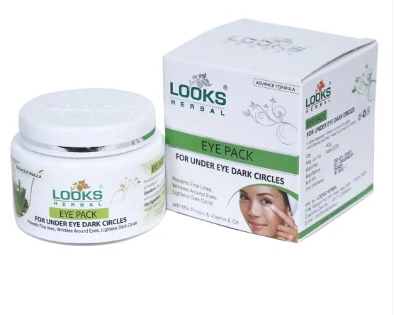 LOOKS Herbal Eye Pack – For Under Eye Dark Circles | Reduces Puffiness, Fine Lines & Wrinkles | Enriched with Vitamin E & Aloe Vera | Herbal Eye Cream – 50g